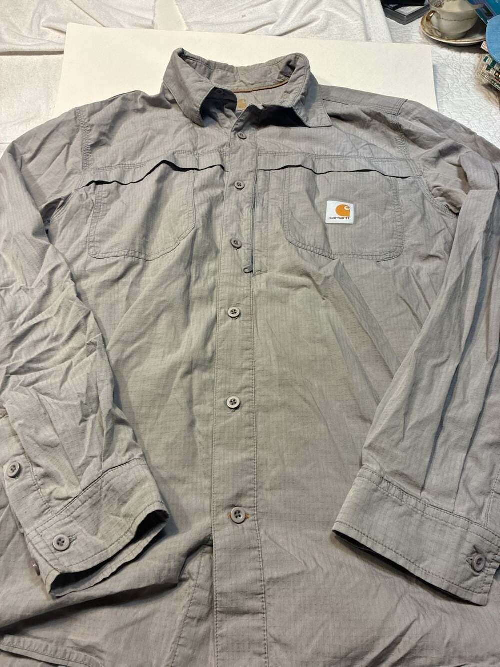 Carhartt Force Long Sleeve Button Up Shirt Size M Gray Ripstop